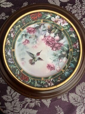VTG Lena Liu Framed Hummingbird Porcelain Plate Collectible Decor Cottagecore
